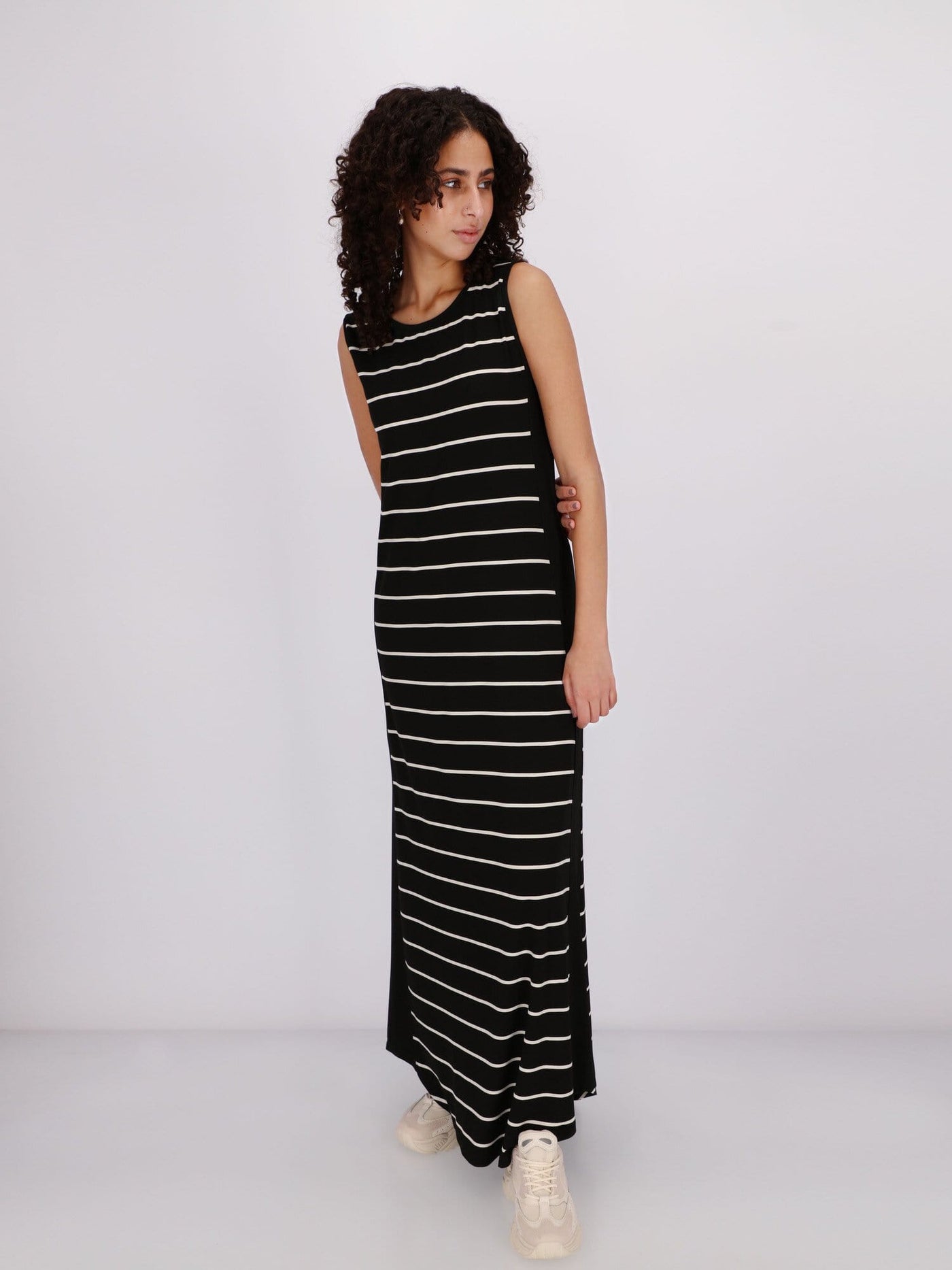 OR Dresses & Jumpsuits BLACK / S Sleeveless Sheath Dress with Horizontal Stripes