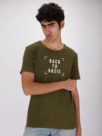 OR T-Shirts Olive / XS Front Text Print Back to Basic T-Shirt