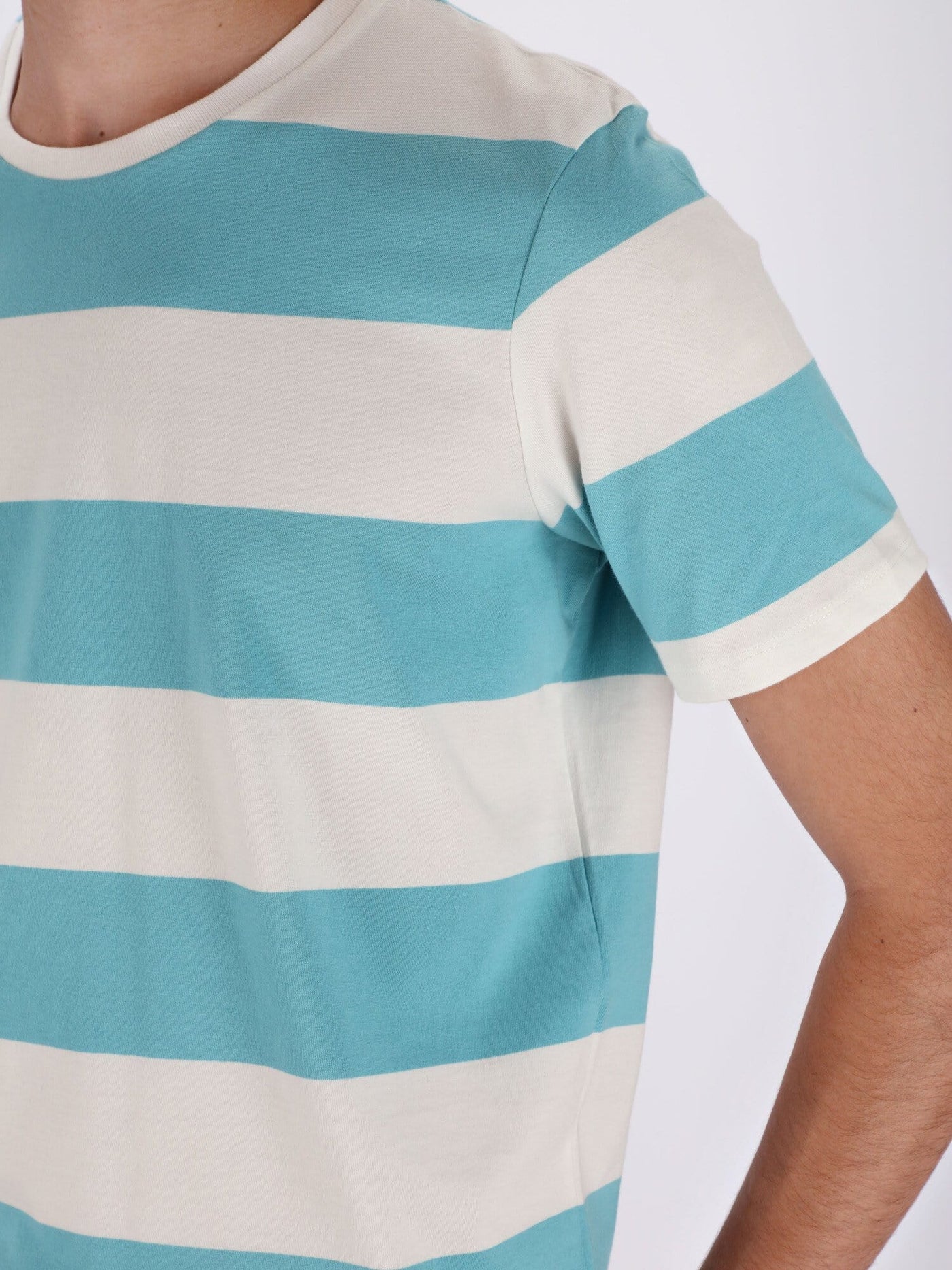 Daniel Hechter T-Shirts Aqua / 3XL Horizontal Stripes Bold Lines T-Shirt
