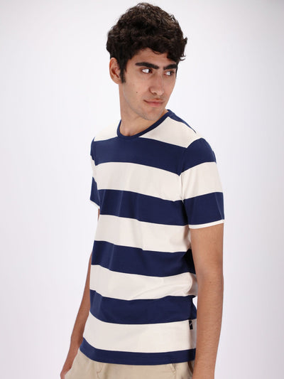 Daniel Hechter T-Shirts Royal Blue / 3XL Horizontal Stripes Bold Lines T-Shirt