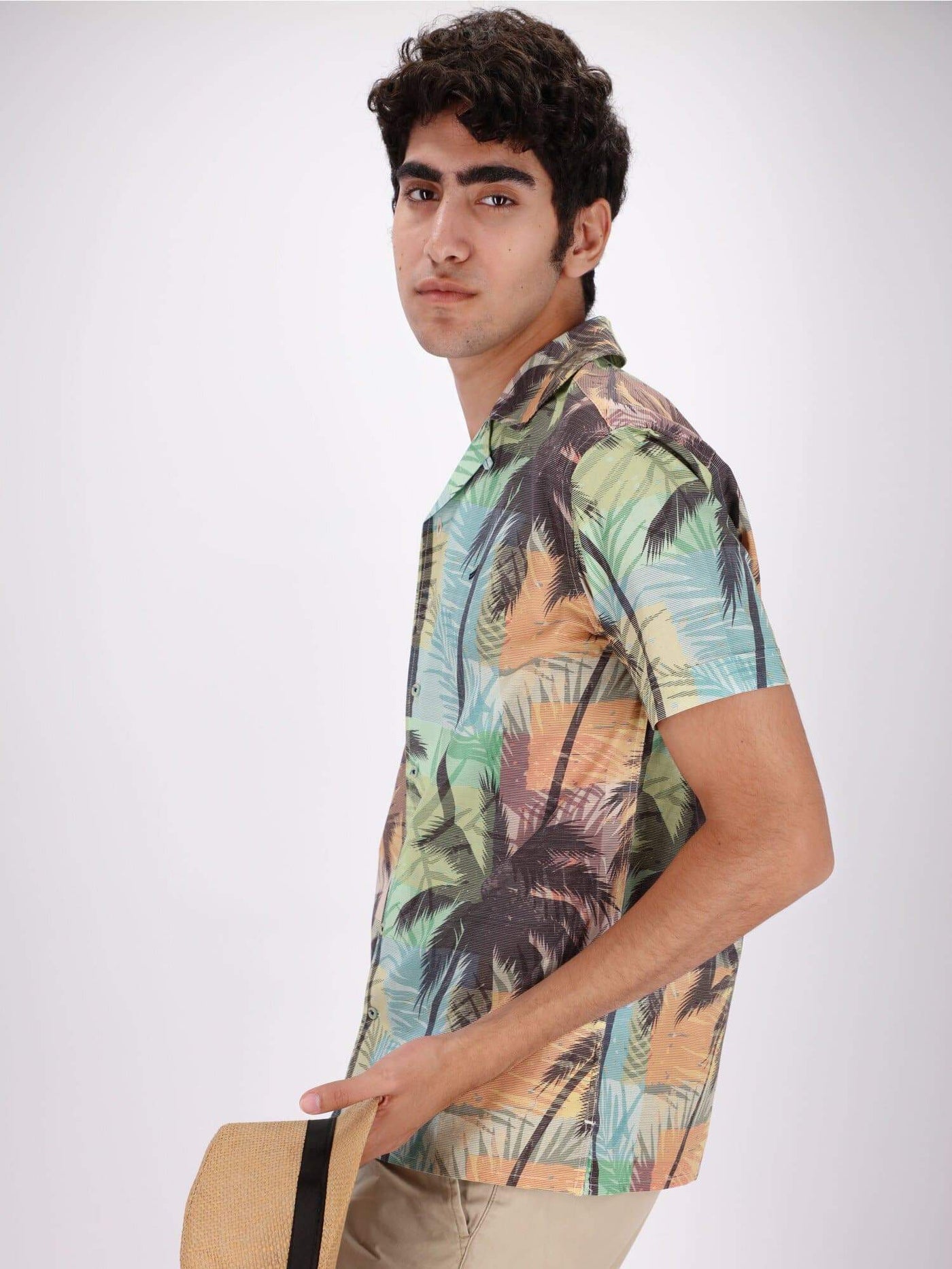 Daniel Hechter Shirts All-Over Palm Print Turn-Down Collar Shirt