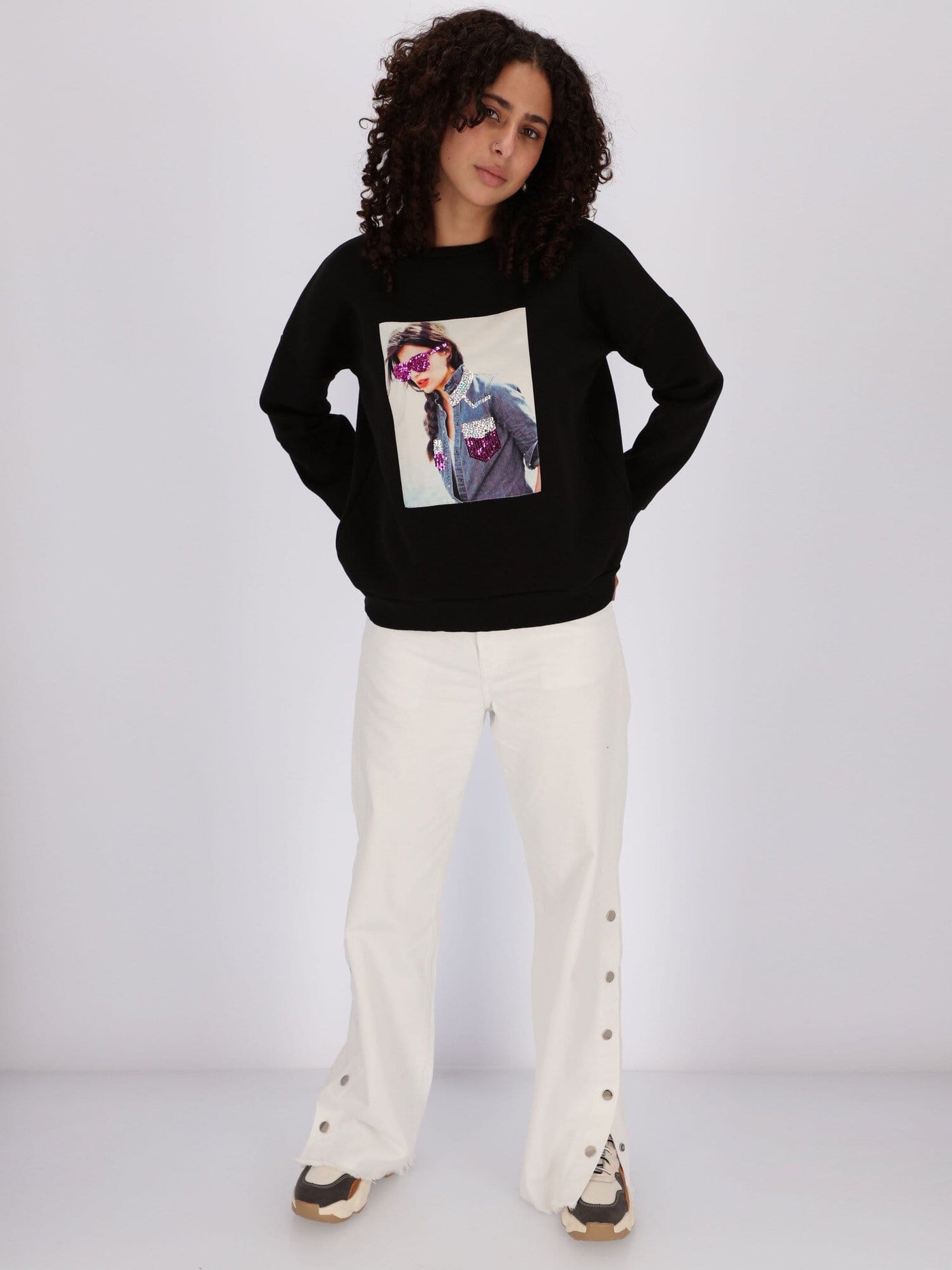 OR Sweatshirts & Hoodies Lady with Glasses Printed Sweatshirt