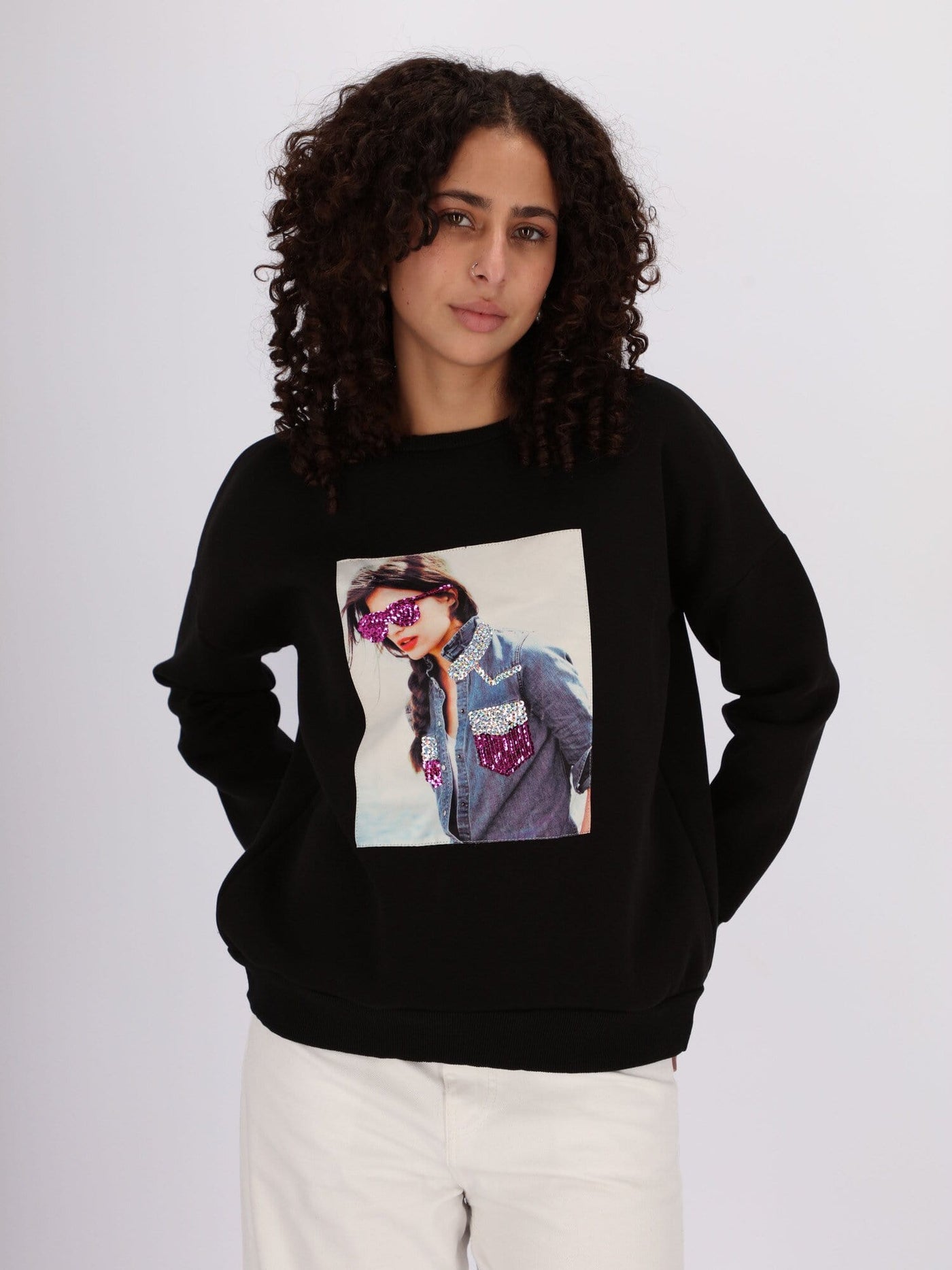 OR Sweatshirts & Hoodies Lady with Glasses Printed Sweatshirt