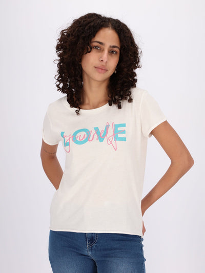 OR Tops & Blouses Off White / S Love Yourself Front Text Print Short Sleeve Top