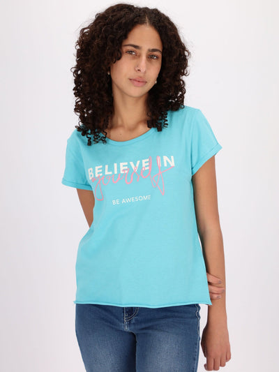 OR Tops & Blouses Bright Blue / S Love Yourself Front Text Print Short Sleeve Top