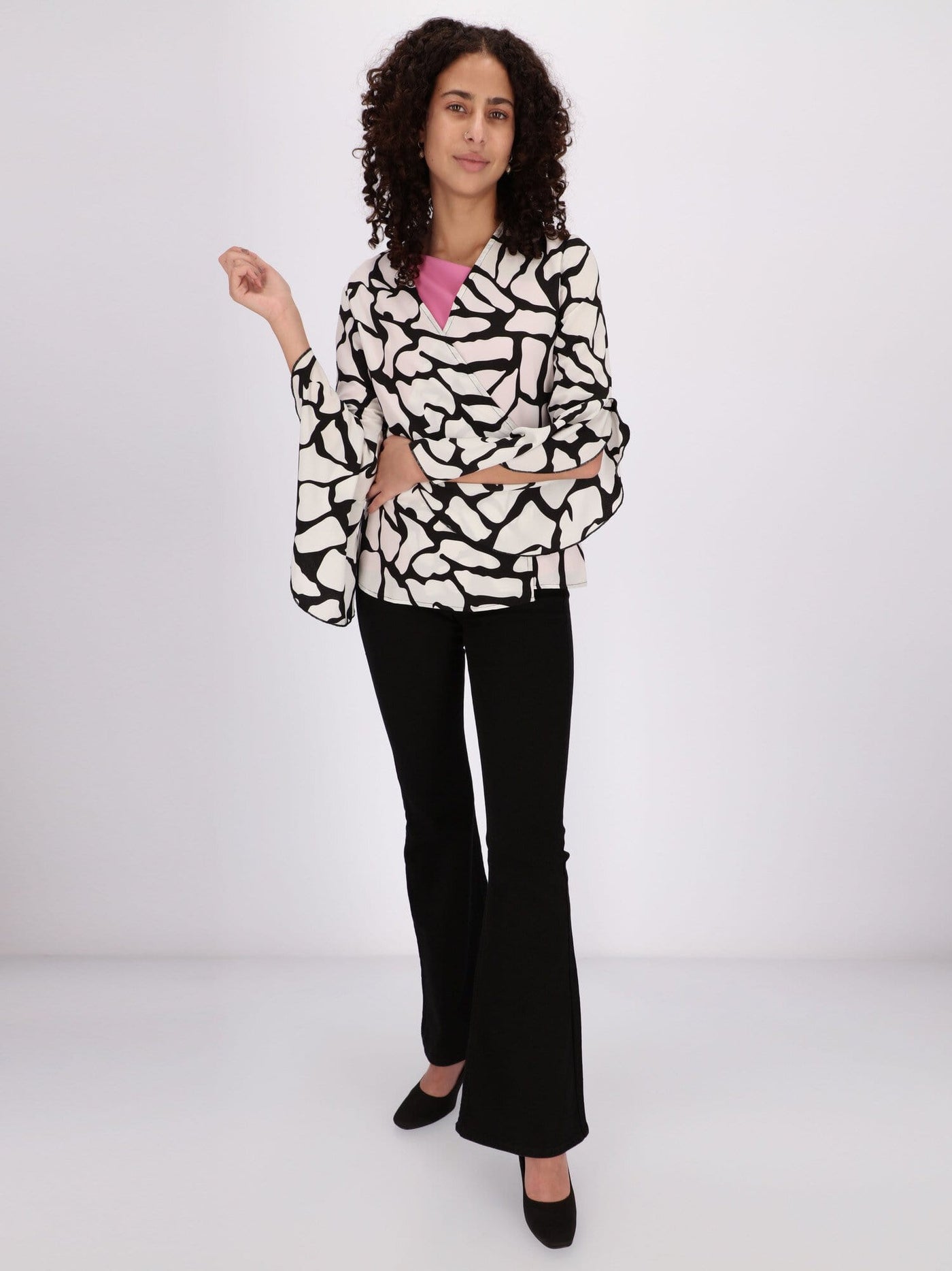 OR Tops & Blouses Wrap Around Blouse with Monochrome Abstract Print