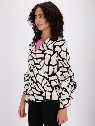 OR Tops & Blouses Wrap Around Blouse with Monochrome Abstract Print