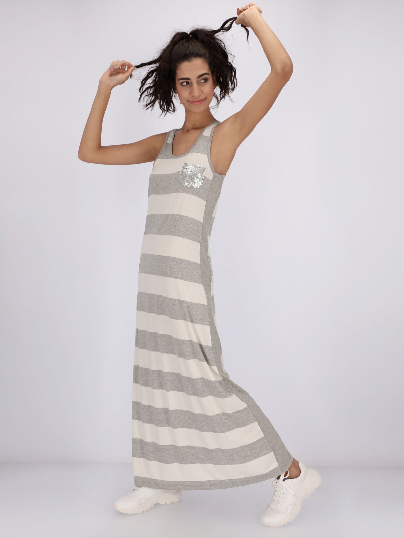 OR Dresses & Jumpsuits grey chine / S Striped Sleeveless Dress with Sequin Pocket