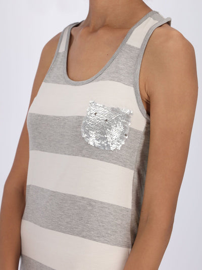 OR Dresses & Jumpsuits grey chine / S Striped Sleeveless Dress with Sequin Pocket