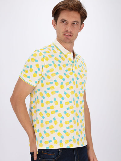 Naga Homme Polos White / 52\L All Over Pineapple Printed Polo Shirt
