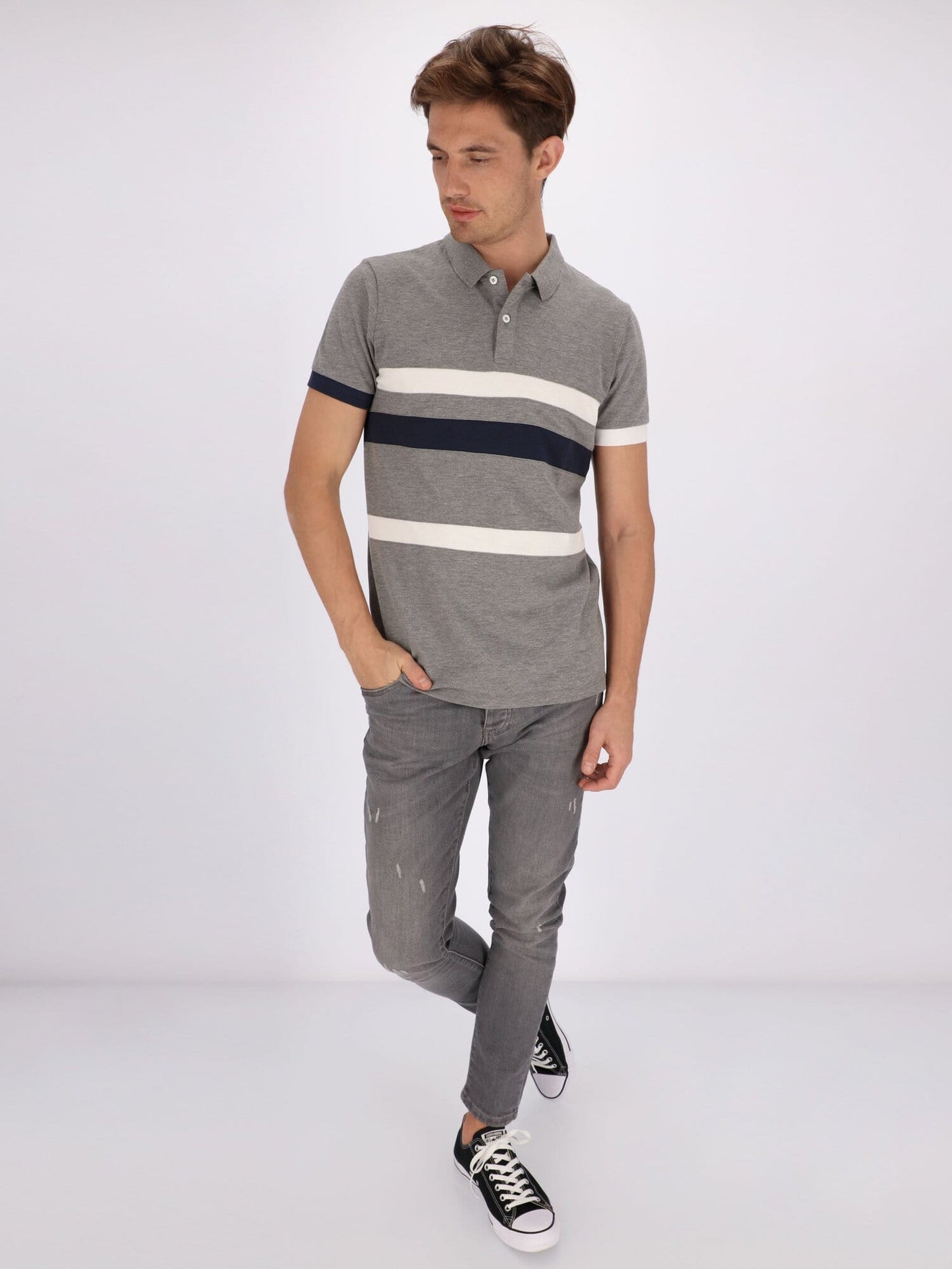 OR Polos Striped Polo Shirt with Turn-Down Collar