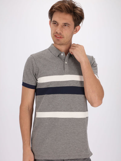 OR Polos Heather Grey / S Striped Polo Shirt with Turn-Down Collar