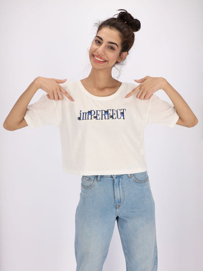 OR Tops & Blouses White / S Front Embroidered Text Short Sleeve Top