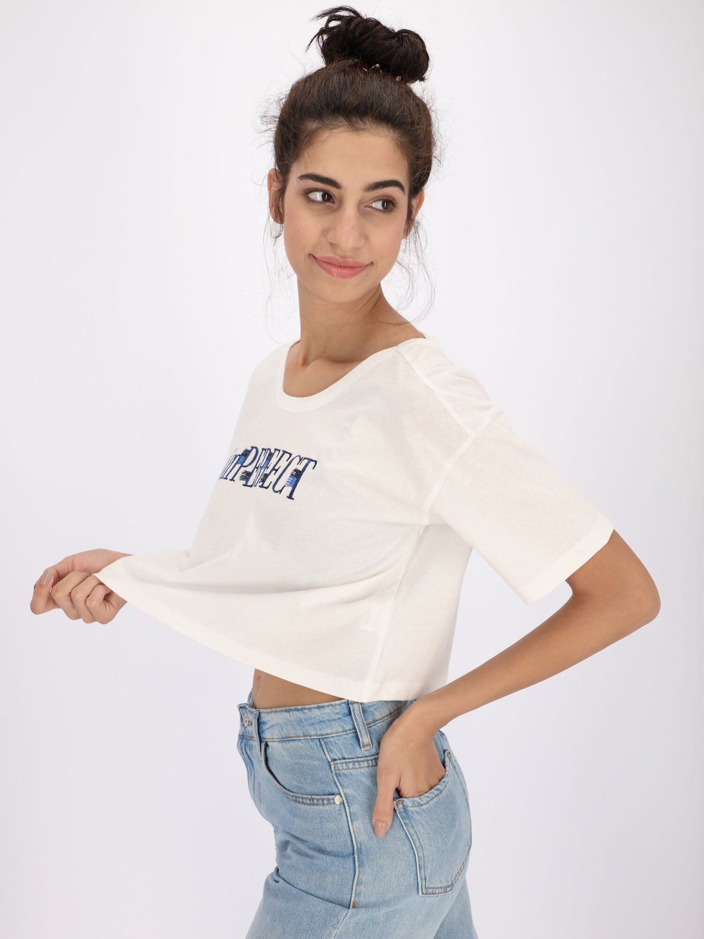 OR Tops & Blouses Front Embroidered Text Short Sleeve Top