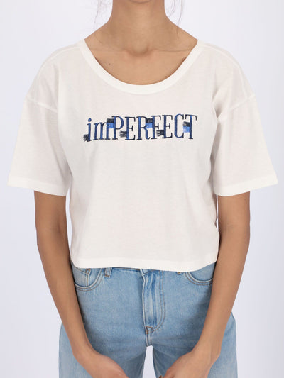 OR Tops & Blouses Front Embroidered Text Short Sleeve Top