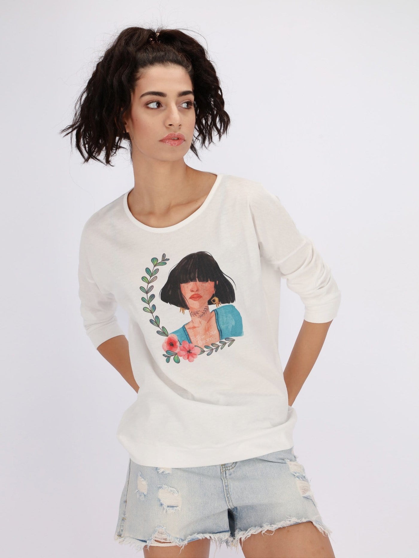 OR Tops & Blouses WHITE / S Lady with Tree Branch Printed T-shirt