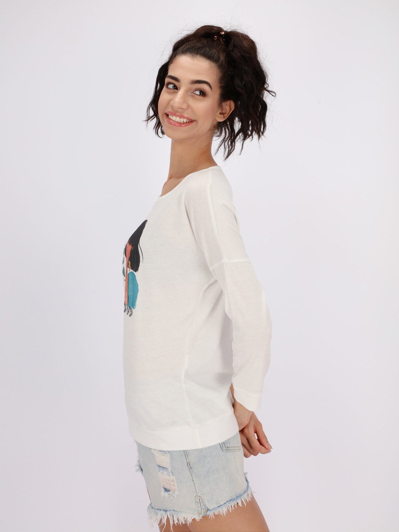 OR Tops & Blouses WHITE / S Lady with Tree Branch Printed T-shirt