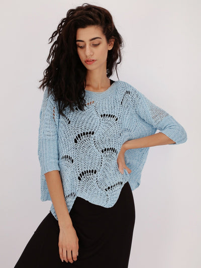 OR Knitwear Corydalis Blue / Os Open Stitch Sweater with Asymmetric Hem
