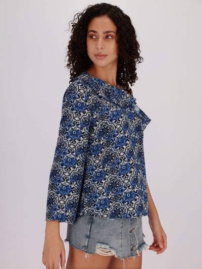 OR Tops & Blouses All Over Print Asymmetric Hem Sleeveless Blouse with Cut Out Shoulders