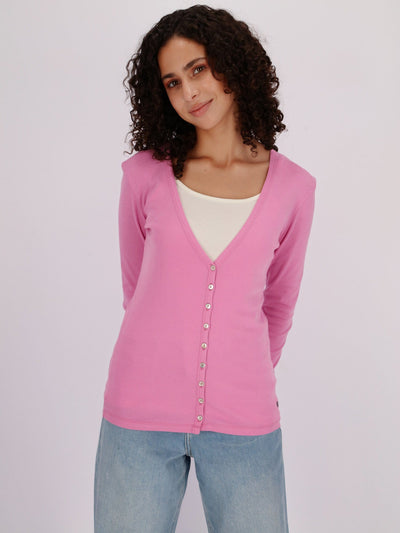 OR Jackets & Cardigans Cyclamen / L Basic Buttoned Jumper with V Neck