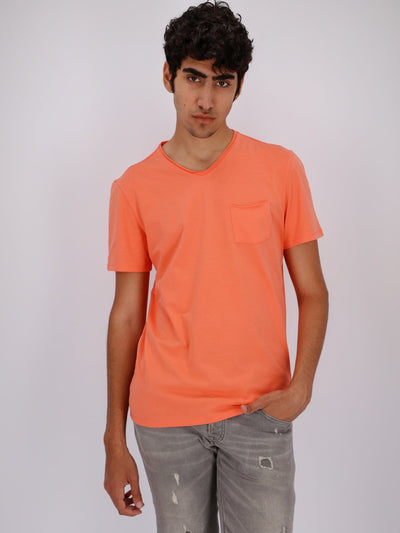 OR T-Shirts Apricot / S Chest Pocket V-Neck Solid T-Shirt