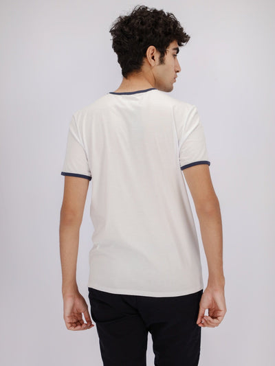 OR T-Shirts Front Print Logo Horizontal Stripes Short Sleeve Ribbed Round Neck T-Shirt