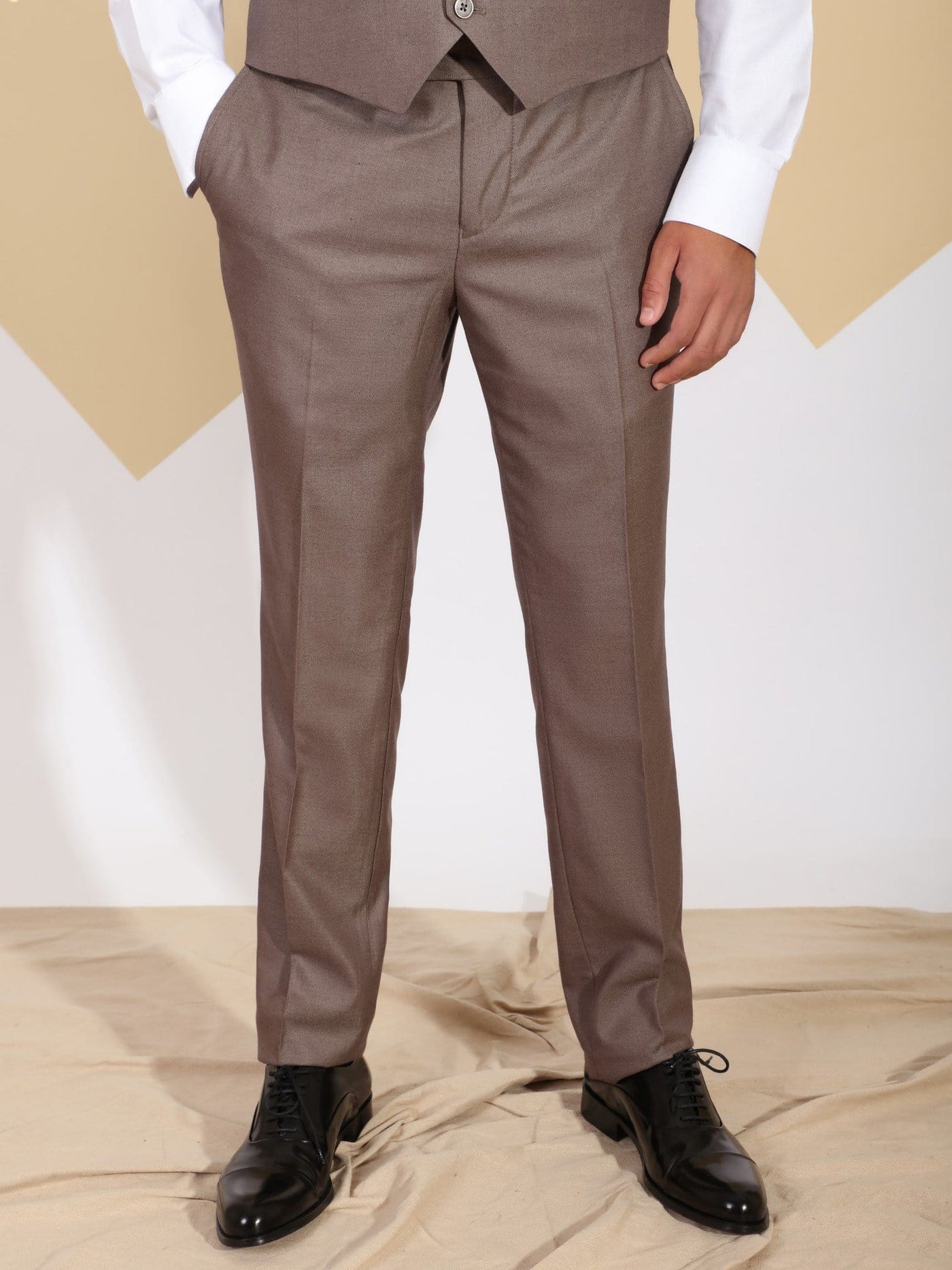 Daniel Hechter Suits & Blazers Taupe / 48 Wool Suit Pants with Tailored Fit Cut