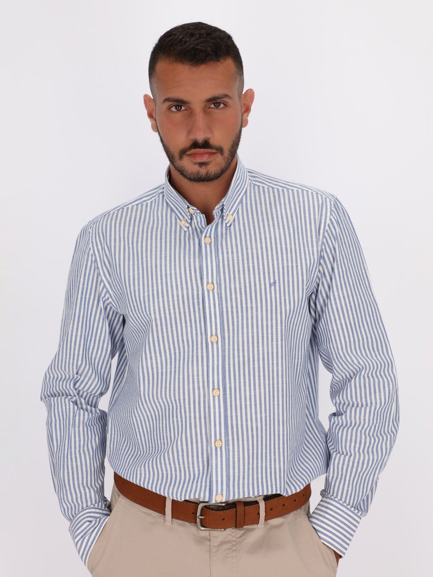 Daniel Hechter Shirts Royal Blue / 3XL Long Sleeve Shirt with Vertical Striped