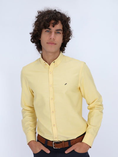 Daniel Hechter Shirts Yellow / 3XL Plain Long Sleeve Oxford Shirt