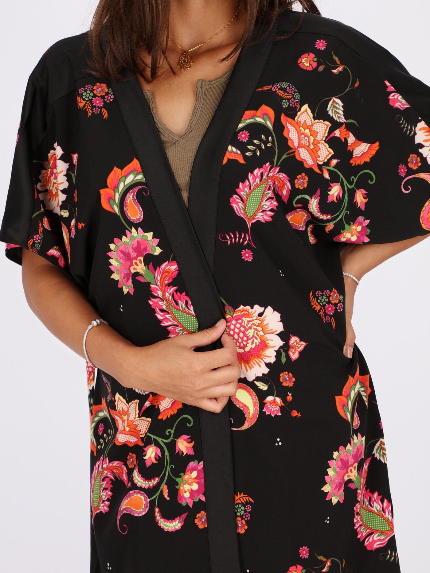OR Jackets & Cardigans Black / S Floral Kimono with Butterfly Sleeve