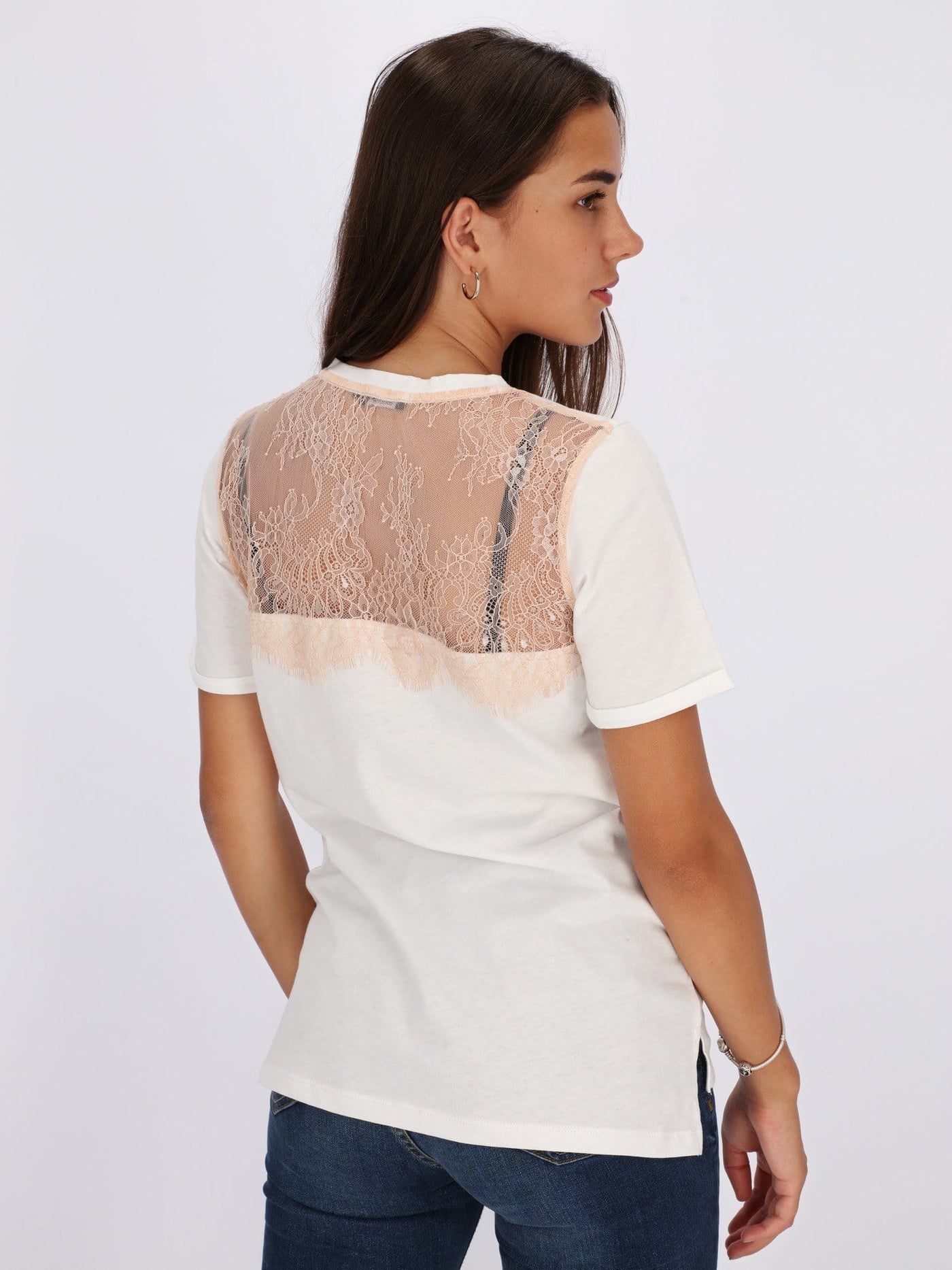 OR Tops & Blouses Lace Back Top with Front Text Print