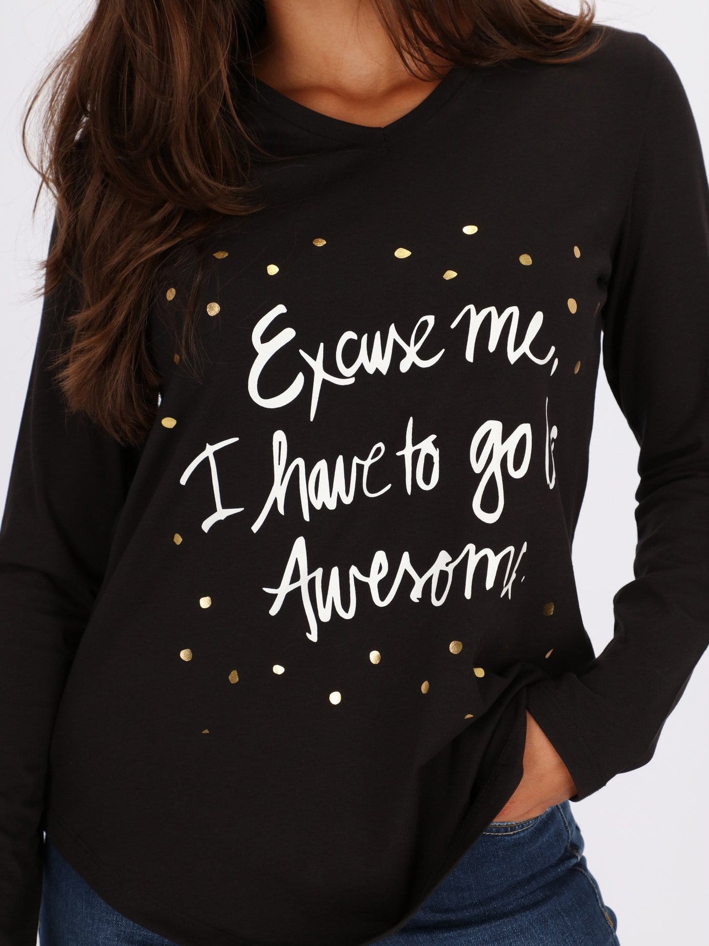 OR Tops & Blouses BLACK / L I have to Go Awesome Text Printed V-Neck T-shirt