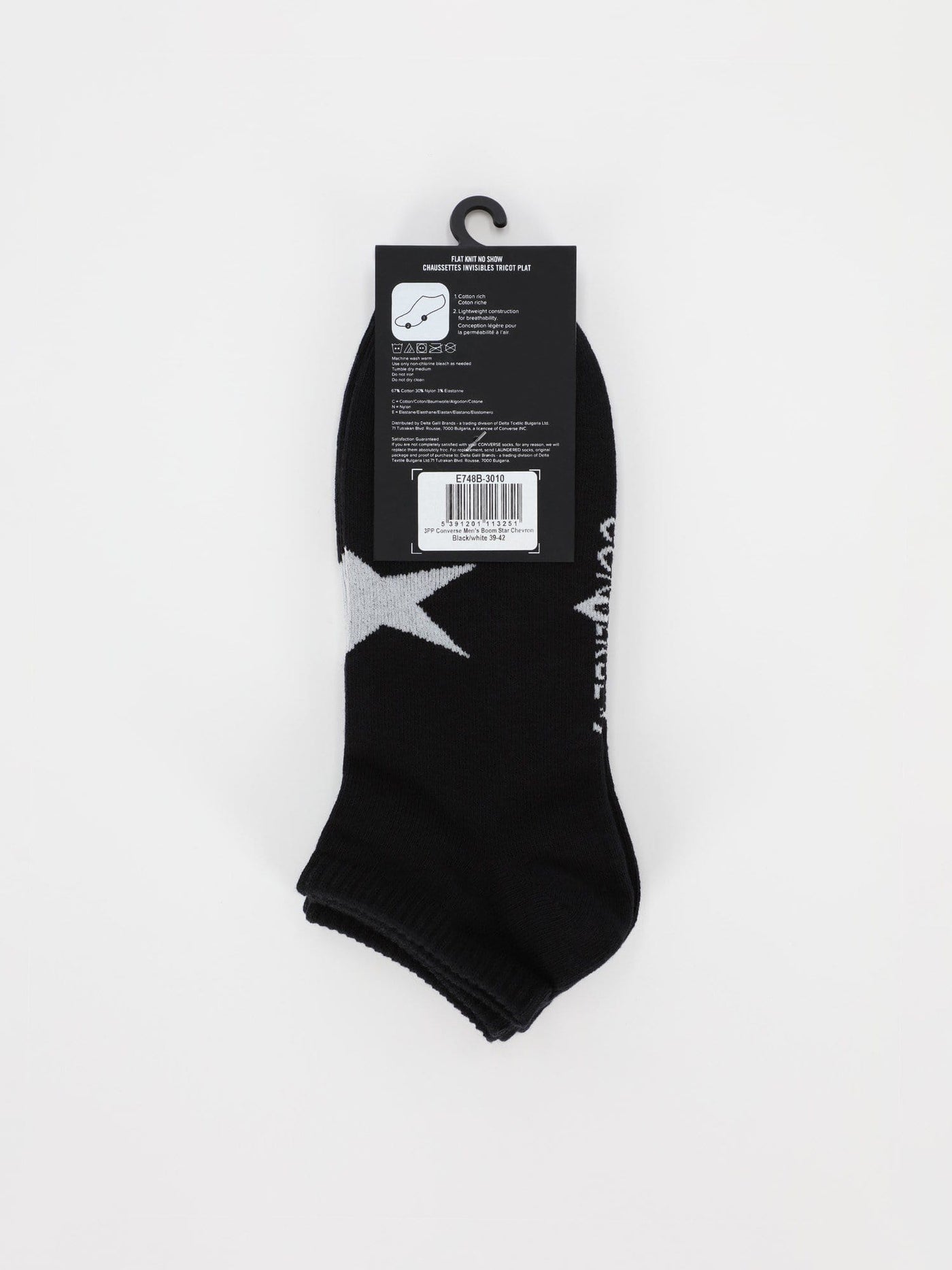 Converse Other Accessories 7 / MISC 3 Pairs of Flat Knit No Show Socks with Star Chevron Logo - Black