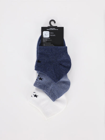Converse Other Accessories 111 / 39-42 3 Pairs of Flat Knit Low Cut Socks with Star Chevron Logo -White/Denim/Navy
