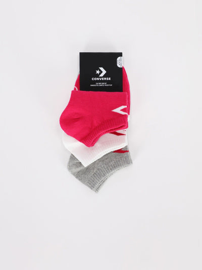 Converse Other Accessories 668 / 35-38 3 Pairs of Flat Knit Low Cut Socks with Star Chevron Logo - Pink Pop/Light Grey/White