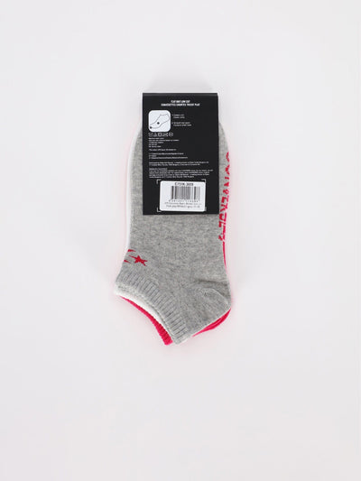 Converse Other Accessories 668 / 35-38 3 Pairs of Flat Knit Low Cut Socks with Star Chevron Logo - Pink Pop/Light Grey/White