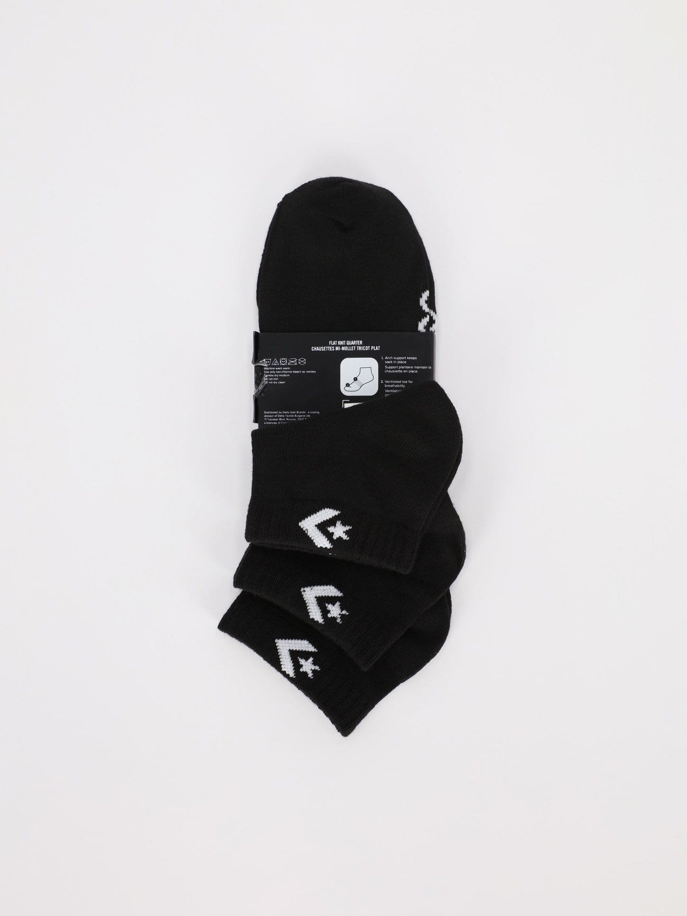 Converse Other Accessories 7 / 39-42 3 Pairs of Flat Knit Quarter Socks with Star Chevron Logo - Black