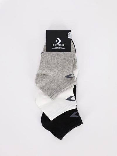 Converse Other Accessories 71 / 43-46 3 Pairs of Flat Knit Low Cut Socks with Star Chevron Logo - Light Grey/White/Black