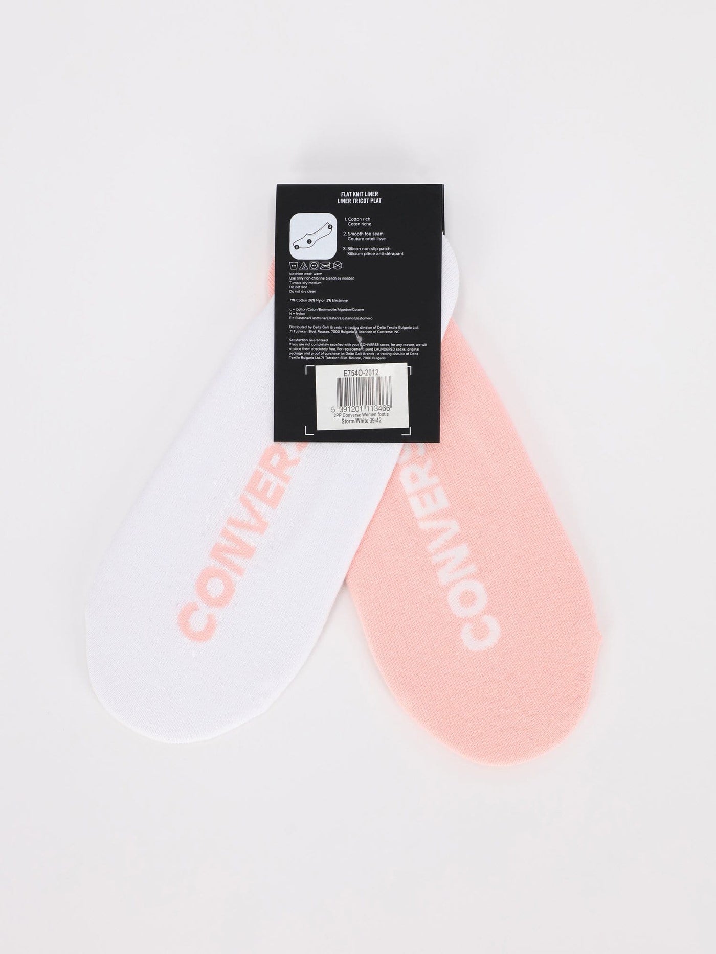 Converse Other Accessories 410 / One Size 2 Pairs of Flat Knit Liner Socks - Storm Pink/White