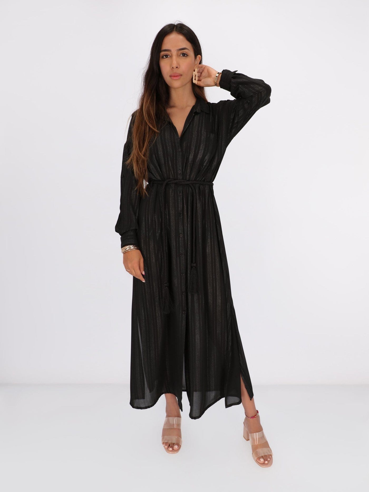 OR Dresses & Jumpsuits Black / L Maxi Dress with Vertical Glossy Stripes