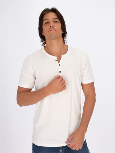 OR T-Shirts White / L Henley Neck Basic T-Shirt