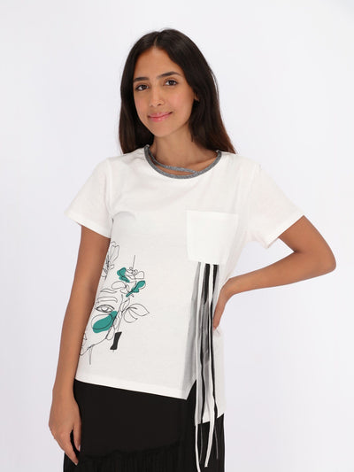 OR Tops & Blouses White / L Top with Abstract Side Print and Chest Pocket