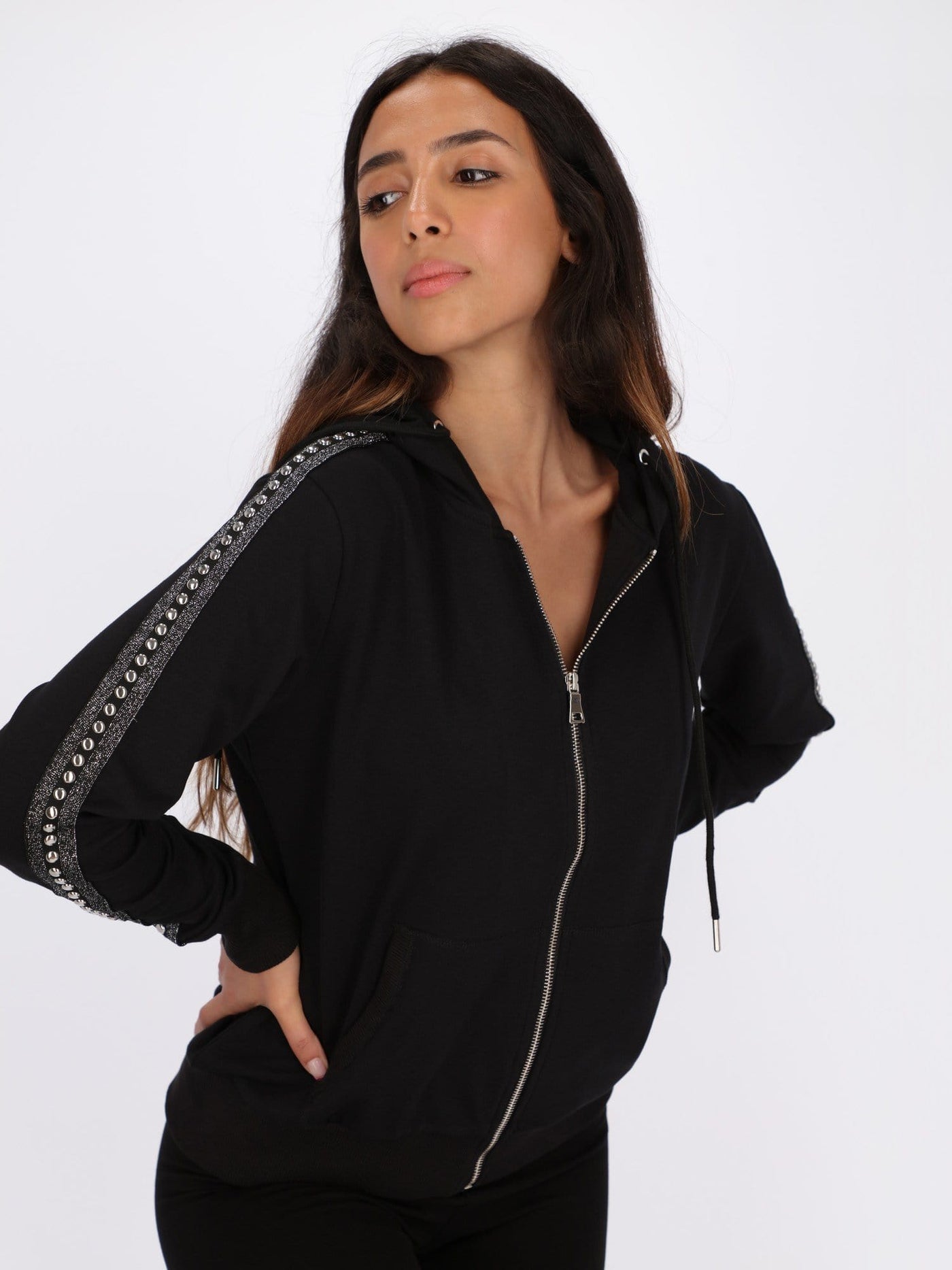 OR Sweatshirts & Hoodies Black / L Shoulder Trim Detail Zipper Hoodie