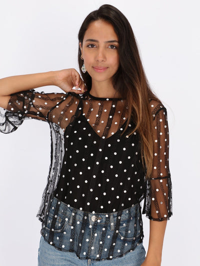 OR Tops & Blouses Black / L Polka Dots Tulle Top