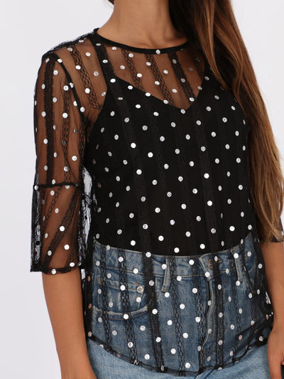 OR Tops & Blouses Polka Dots Tulle Top