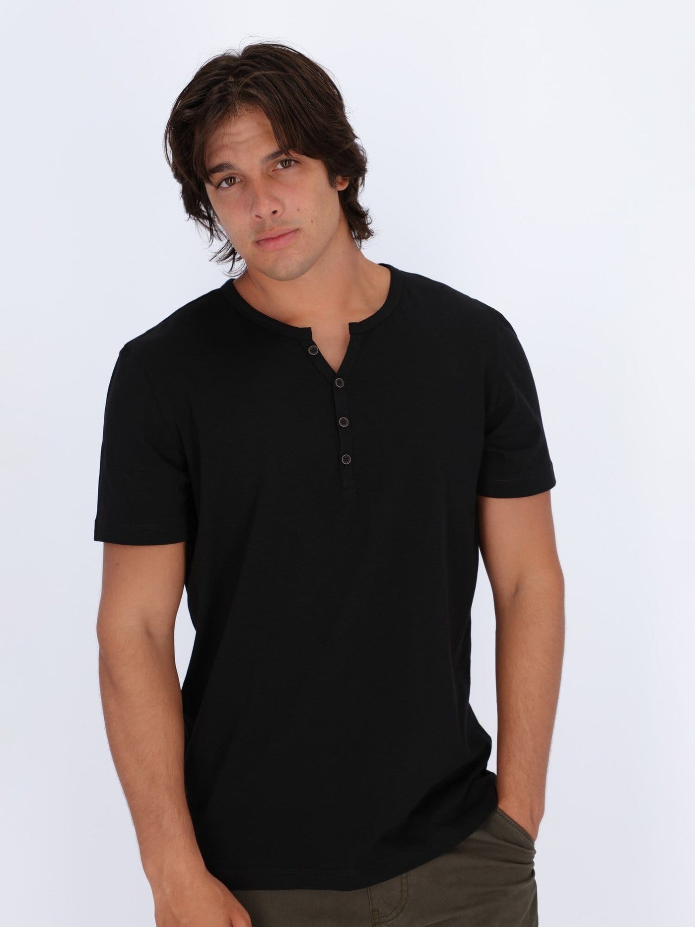 OR T-Shirts Black / L Henley Neck Basic T-Shirt