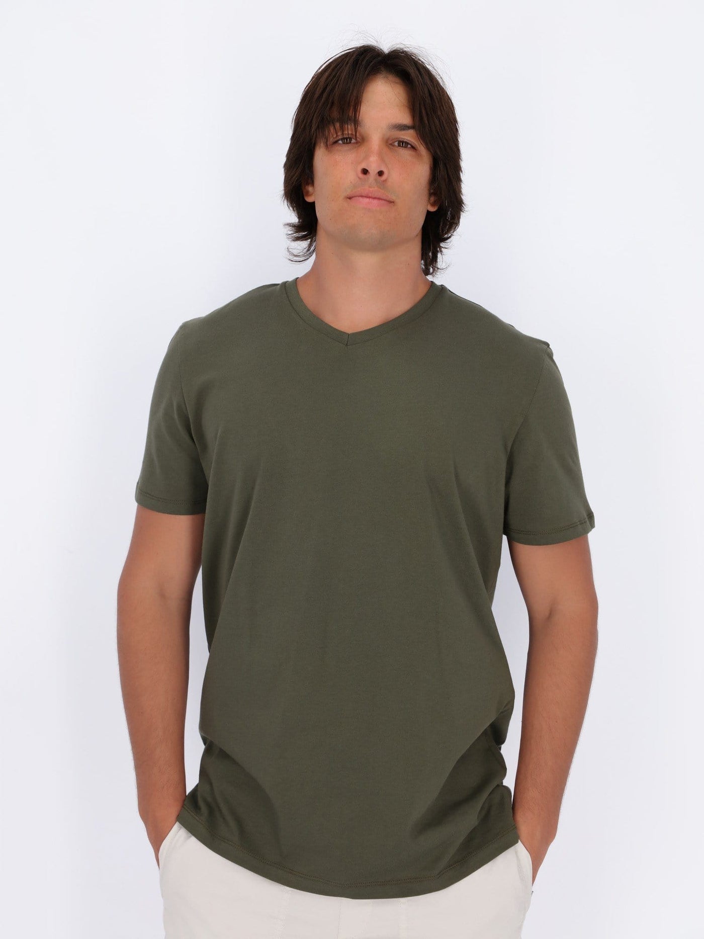 OR T-Shirts Dark Army / L Basic V-Neck Slim Fit T-Shirt