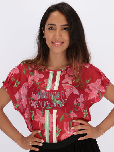 OR Tops & Blouses L / Fandango Pink All Over Froral Print Cropped Length Top