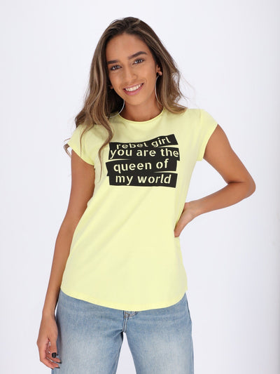 OR Tops & Blouses Charlock / L Top with Round Hem & Front Text Print