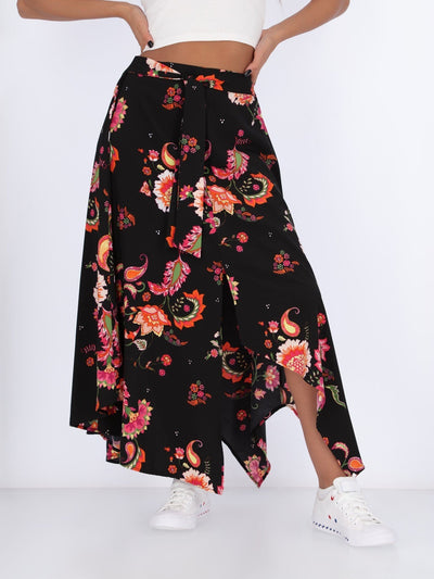 OR Skirts & Shorts Black / M Floral Print Long Skirt with Waistband
